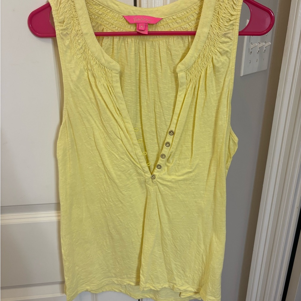 Lilly Pulitzer Pale Yellow Sleeveless Button-Front Tank